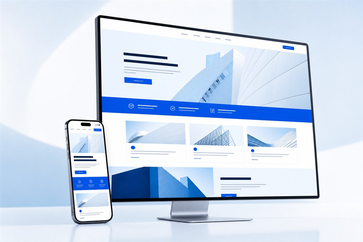 Masaüstü ve mobil cihazlarda modern kurumsal web sitesi tasarım örneği